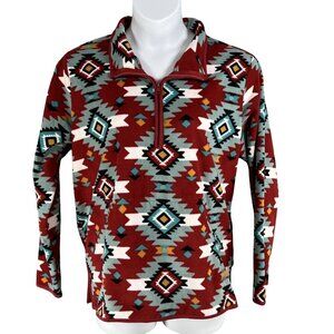 Wrangler Retro Unisex XL Aztec Oversized Pullover Fleece 1/4 Zip Jacket Medieval